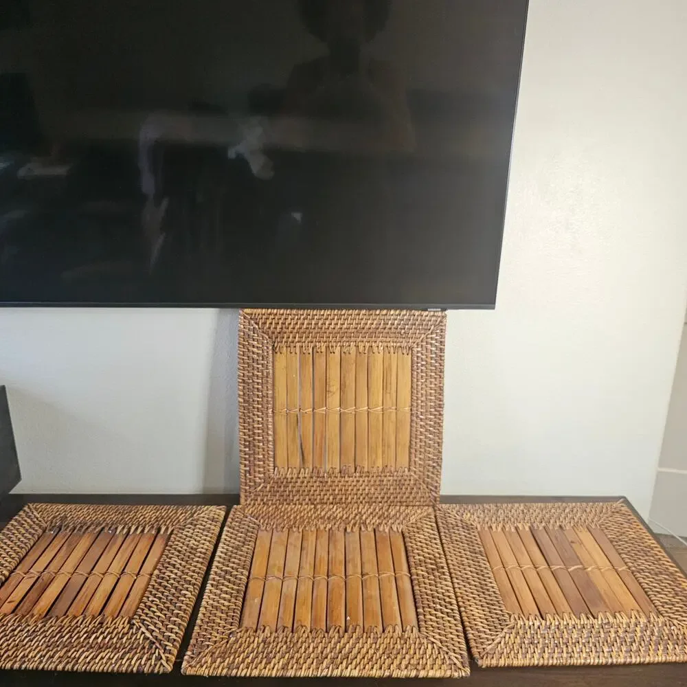 Rattan Bamboo Square Placemats - Set of 4